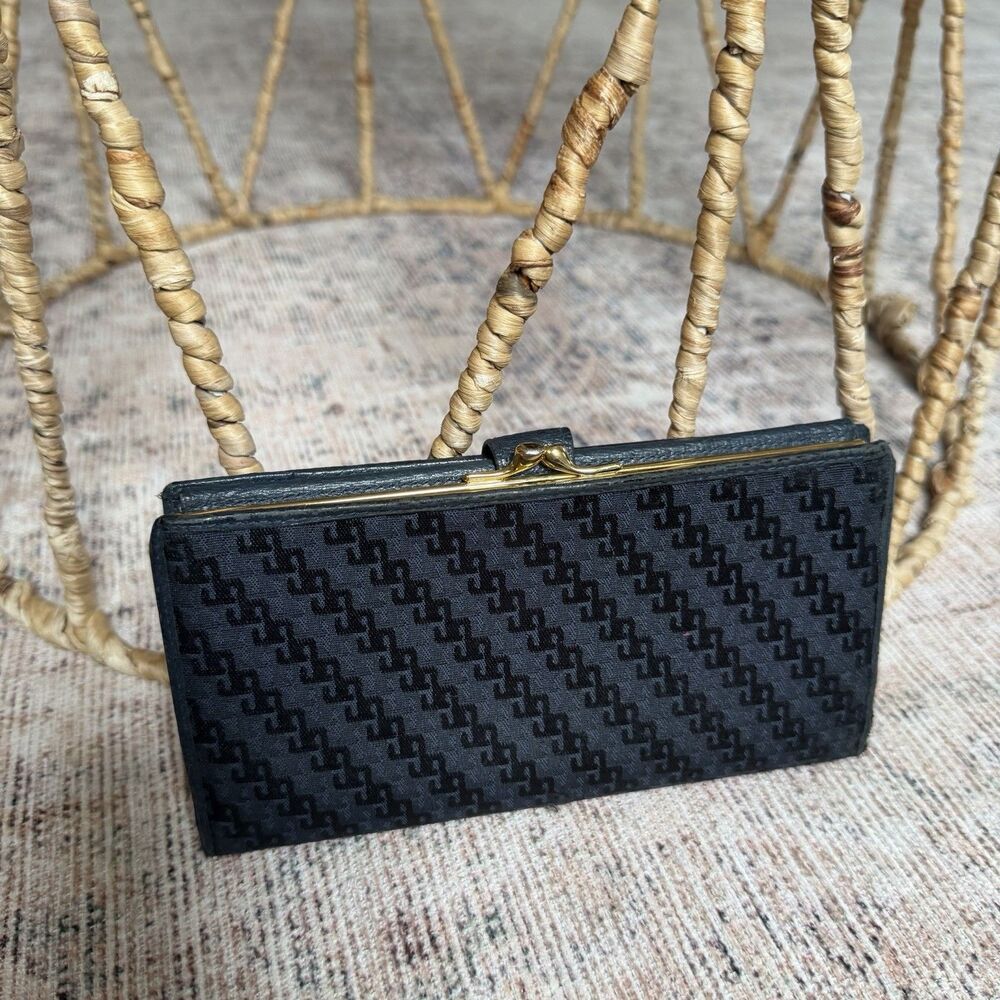 Vintage GUCCI GG Supreme Canvas Navy Blue Leather Wallet Logo Gold Snap Trifold - Picture 4 of 16